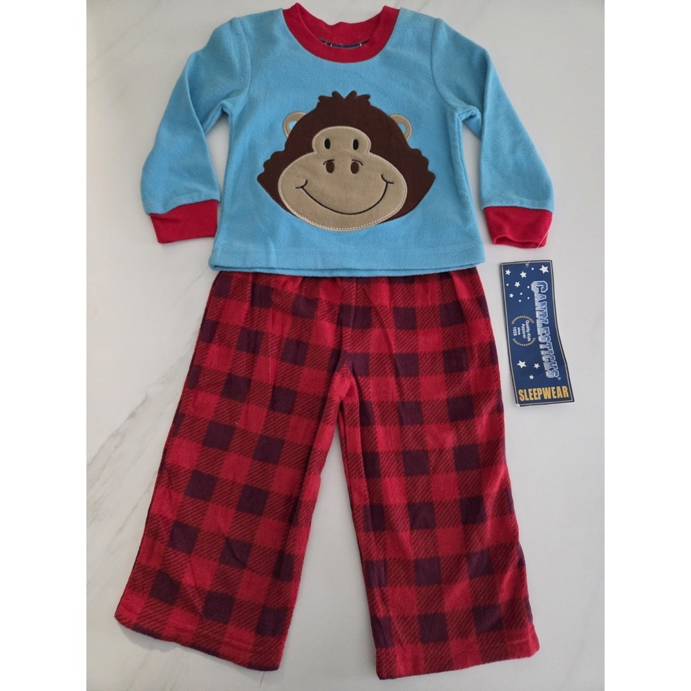 Candlesticks Baby Boys Fleece Pajama Set Monkey 2-Piece NWT 12 Months